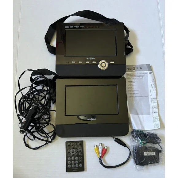 INSIGNIA - 7 Dual-Screen Portable DVD Player - NS-D7PDVD - Travel Case - WORKS!